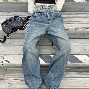 Womens Retro Jeans Size 2XL Blue High Rise Straight Leg Washed Denim Stretch